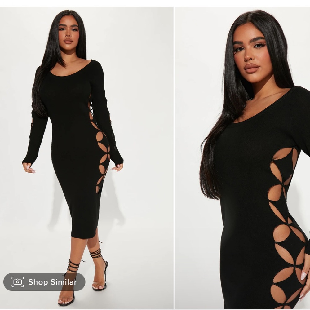 Fashion Nova Black Cut Out Long Sleeve Dress